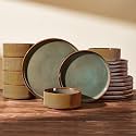 Dinnerware Set for 6, Ceramic Ribbed Plates, Bowls, Dishes