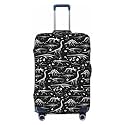Dinosaur Skeleton Travel Luggage Cover Black And White Luggage Suitcase Protector M Fit Baggage Size 22-24 In