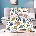 Personalized Dinosaurs Construction Trucks Blanket Gift for Boy Girl