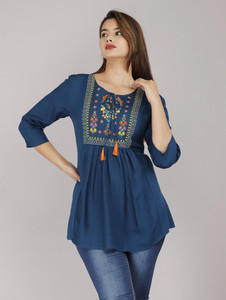 dinru casual embroidered women blue top