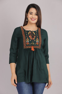 dinru casual embroidered women dark green top