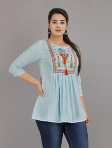 dinru casual embroidered women light blue top