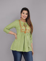 Dinru Casual Embroidered Women Light Green Top