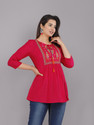 Dinru Casual Embroidered Women Red Top