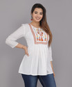 Dinru Casual Embroidered Women White Top
