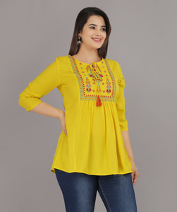 dinru casual embroidered women yellow top