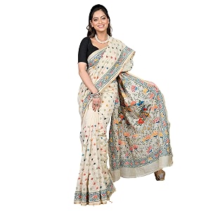 DipDiya Cotton Traditional Bengali White Kantha Stitch
