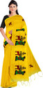 DipDiya Embroidered Handloom Cotton Blend Saree (Yellow)