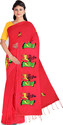 DipDiya Embroidered, Animal Print Handloom Cotton Blend Saree