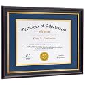 Diploma Frames 8.5x11 with Mat or 11x14 without Mat,1 Pack Certificate Document Frame with Real Glass,Black Gold &amp; Burgundy Molding(Blue/Gold Double Mat)