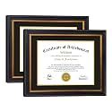 Diploma Frames 8.5x11 with Mat or 11x14 without Mat,Set of 2 Certificate Document Frame with Real Glass,Black Gold &amp; Burgundy Molding(Black/Gold Double Mat)