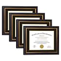 Diploma Frames 8.5x11 with Mat or 11x14 certificate without Mat,Set of 4 Document Frame with Real Glass,Black Gold &amp; Burgundy Molding(Black/Gold Double Mat)