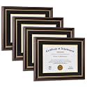 Diploma Frames 8.5x11 with Mat or 11x14 without Mat,Set of 4 Reddish Brown/Gold Trim Certificate Document Picture Frame,Real Glass(Black/Gold Double Mat)