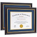 Diploma Frames 8.5x11 with Mat or 11x14 without Mat,2 Pack Certificate Document Frame with Real Glass,Black Gold &amp; Burgundy Molding(Blue/Gold Double Mat)