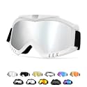 Yourkar Dirt Bike Goggle, UV Protection Windproof ATV Off-Road Goggles, Wide Vision Riding Motorcycle Goggle for Men Women (White+Silver)