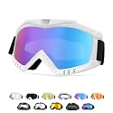 Yourkar Dirt Bike Goggles, Windproof ATV Off-Road Goggle, Wide Vision Riding Motorcycle Goggles, Motorcycle Accessories (White-Colorful)