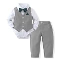 DISAUR Baby Boy Clothes Toddler Boy Outfits 4PCS Gentleman Dress Romper/Vest/Pants/Bow Tie Cotton Suit Sets