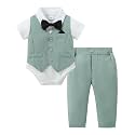 DISAUR Baby Boy Clothes Toddler Boy Outfits 4PCS Gentleman Dress Romper/Vest/Pants/Bow Tie Cotton Suit Sets