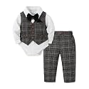DISAUR Baby Boy Clothes Toddler Boy Outfits 4PCS Gentleman Dress Romper/Vest/Pants/Bow Tie Cotton Suit Sets