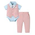 DISAUR Baby Boy Clothes Toddler Boy Outfits 4PCS Gentleman Dress Romper/Vest/Pants/Bow Tie Cotton Suit Sets