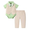 DISAUR Baby Boy Clothes Toddler Boy Outfits 4PCS Gentleman Dress Romper/Vest/Pants/Bow Tie Cotton Suit Sets