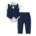 DISAUR Baby Boy Clothes Toddler Boy Outfits 4PCS Gentleman Dress Romper/Vest/Pants/Bow Tie Cotton Suit Sets