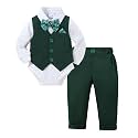 DISAUR Baby Boy Clothes Toddler Boy Outfits 4PCS Gentleman Dress Romper/Vest/Pants/Bow Tie Cotton Suit Sets