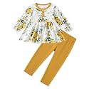 DISAUR Baby Girl Fall Outfits Toddler Girl Clothes Winter Cute Long Sleeves Floral Ruffle Top Cotton Pants Set Clothing