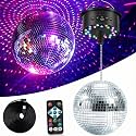 Disco Ball with Lights, Palujorty 6'' Mirror Ball and 3-15 RPM 30 LED Motor with Remote for Disco Party Decoration, Wedding, Birthday(USB/Battery Powered)