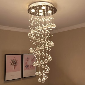 6 feet spiral modern crystal led chandelier for living room hall staircase ceiling light warm white