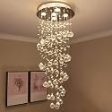 6 Feet Spiral Modern Crystal Led Chandelier for Living Room Hall Staircase Ceiling Light (Warm White)
