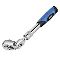DISEN 3/8" Drive Extendable Ratchet,72-Tooth Flex-Head Ratchet Wrench with Quick Release Locking，Soft-Grip with Reversible Switch,Full-Polished Chrome Plating