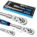 DISEN 3-Piece Extendable Flex-Head Ratchet Wrench Set with EVA Storage Case - 1/4", 3/8", 1/2" Drive, 72-Tooth, Rubber Grip, Adjustable Length - Professional Automotive and DIY Tools