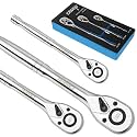 DISEN 3-Piece Standard Ratchet Set – 1/4", 3/8", 1/2" Drive with EVA Storage Tray | 100-Tooth Ratchet, Non-Slip Grip, Quick Release Button | Reversible Design with 3.6° Swing for Tight Spaces