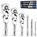 DISEN 6PCS Flex-Head Stubby Ratchet Set – 1/4", 3/8", 1/2" Drive Ratchet