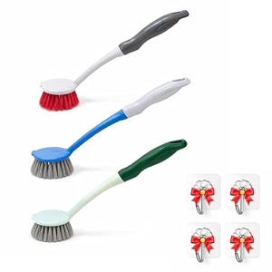 dish kitchen sink cleaning brush  tough bristle scrubber with comfortable grip  bathroom tile amp utensil cleaner  multipurpose household cleaning tool  pack of 3