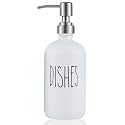 Dish Soap Dispenser, Glass Kitchen Dish Soap Dispenser with Stainlees Steel Pump,Refillable Bathroom, Farmhouse Kitchen Decor, for Sink(White D)