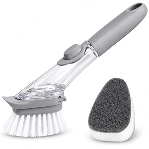 dish wand brush with liquid soap dispenser long handle kitchen cleaning brush with replaceable scrubber head dish bowl washing brush for plates pots pans sink amp everyday kitchen cleaning
