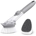 Dish Wand Brush with Liquid Soap Dispenser, Long Handle Kitchen Cleaning Brush with Replaceable Scrubber Head, Dish Bowl Washing Brush for Plates, Pots, Pans, Sink & Everyday Kitchen Cleaning