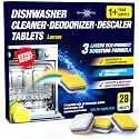 Dishwasher Cleaner Deodorizer Descaler Tablets - 28 Tabs - 1 Plus Year Supply - Extra Scented Deep Cleaning Sanitizer Pods - Remove Hard Water - Contain Citric Acid Heavy Duty Septic Safe - Lemon