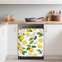 Dishwasher Cover,Lemon Fruit Reusable Dishwasher Magnet Cover,Decorative White Flowers Magnetic Refrigerator Cover Front Panel Cover for Kitchen Decor 23x26 Inch