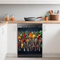 Dishwasher Cover,Spice Spoons Reusable Dishwasher Magnet Cover,Decorative Red Chilli Magnetic Refrigerator Cover Front Panel Cover for Kitchen Decor 23x26 Inch