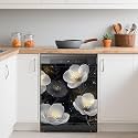 Dishwasher Cover,White Flowers Reusable Dishwasher Magnet Cover,Decorative Modern Art Magnetic Refrigerator Cover Front Panel Cover for Kitchen Decor 23x26 Inch