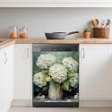Dishwasher Cover,White Hydrangea Reusable Dishwasher Magnet Cover,Decorative Spring Flower Magnetic Refrigerator Cover Front Panel Cover for Kitchen Decor 23x26 Inch