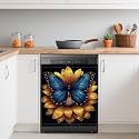 Dishwasher Magnets Decorative Cover,Blue Butterfly Refrigerator Magnet Cover,Washable Gold Sunflower Dishwasher Front Panel Cover Home Kitchen Decoration 23x26 Inch