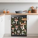 Dishwasher Magnets Decorative Cover,Forest Mushroom Refrigerator Magnet Cover,Washable Green Leaves Butterfly Dishwasher Front Panel Cover Home Kitchen Decoration 23x26 Inch