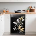 Dishwasher Magnets Decorative Cover,Gold Silver Butterfly Refrigerator Magnet Cover,Washable Modern Dishwasher Front Panel Cover Home Kitchen Decoration 23x26 Inch
