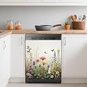 Dishwasher Magnets Decorative Cover,Rustic Wildflowers Refrigerator Magnet Cover,Washable Spring Garden Floral Butterfly Dishwasher Front Panel Cover Home Kitchen Decoration 23x26 Inch
