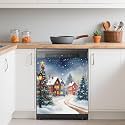 Dishwasher Magnets Decorative Cover,Winter Houses Refrigerator Magnet Cover,Washable Christmas Tree Dishwasher Front Panel Cover Home Kitchen Decoration 23x26 Inch