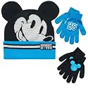 Disney Boys Mickey Mouse Winter Hat and 2 Pair Mitten or Gloves Set (Age 2-7)